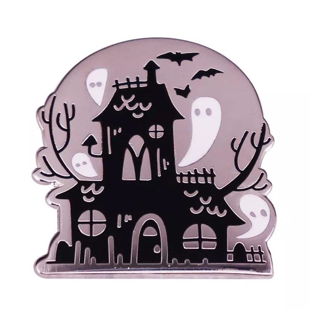 Spooky Ghost Haunted House Halloween Enamel Pin